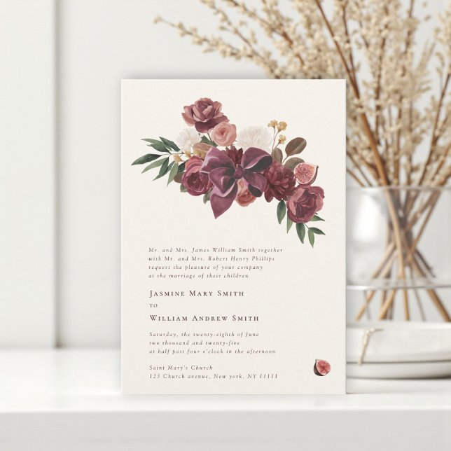Burgundy Floral Botanical Wedding Invitation (Creator Uploaded)