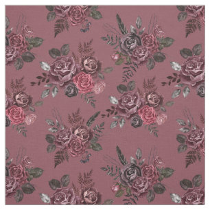 Burgundy Floral Bouquet on Deep Pruce Fabric