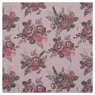 Burgundy Floral Bouquet on Medium Grayish Pink Fabric