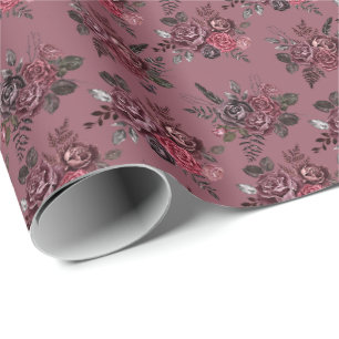 Burgundy Floral Bouquet on Smyrna Purple Wrapping Paper