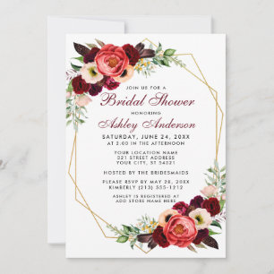 Burgundy Floral Bridal Shower Boho Invitation W