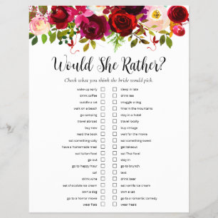 Burgundy Floral Bridal Shower Games Flyer