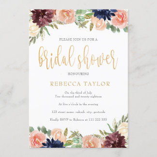 Burgundy Floral Bridal Shower Invitation