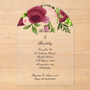 Burgundy floral bridal shower invitation 