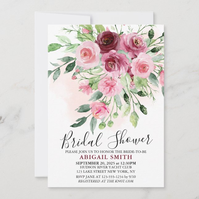 Burgundy Floral Bridal Shower Invitation (Front)