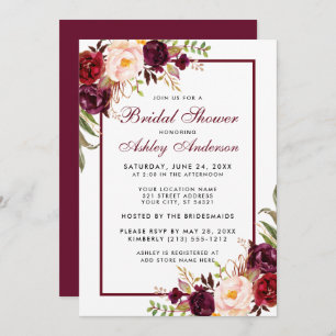 Burgundy Floral Bridal Shower Invitation B