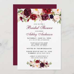 Burgundy Floral Bridal Shower Invitation BB