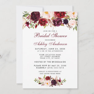 Burgundy Floral Bridal Shower Invitation BW