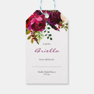 Burgundy Floral Bridal Shower no wrap display gift Tags