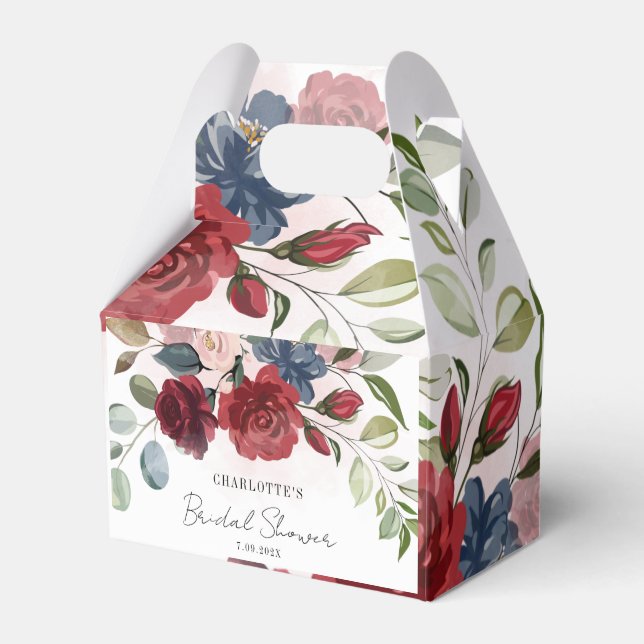 Burgundy Floral Bridal Shower Personalised Favour Box (Front Side)