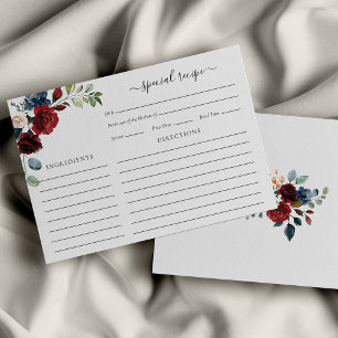 Burgundy Floral Bridal Shower Recipe Card