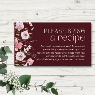 Burgundy Floral Bridal Shower Recipe Request Enclosure Card