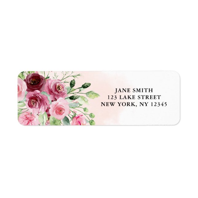 Burgundy Floral  Bridal Shower Return Address Label (Front)