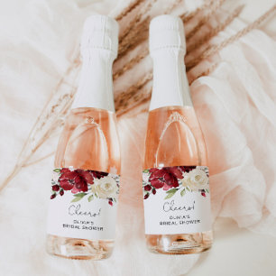 Burgundy floral bridal shower Sparkling Wine labe Label
