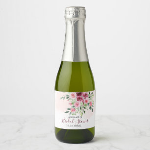 Burgundy Floral  Bridal Shower Sparkling Wine Label