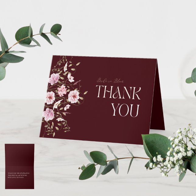 Burgundy Floral Bridal Shower Thank You Card  (Creator Uploaded)
