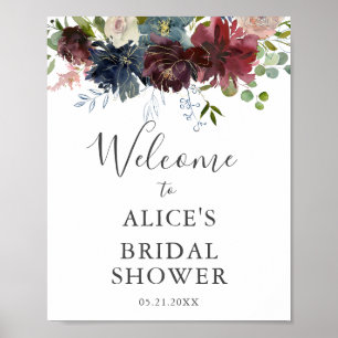 Burgundy Floral Bridal Shower Welcome Sign