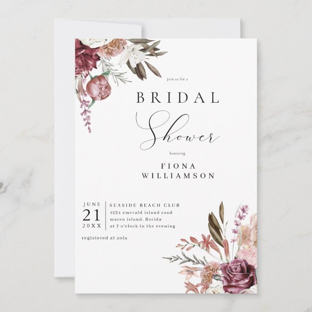 Burgundy Floral Bridal ShowerInvitation Invitation (Front)