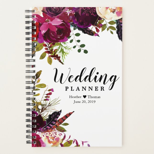 Burgundy Floral Bridal Wedding Daily Planner (Front)