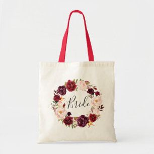 burgundy floral bride tote bag