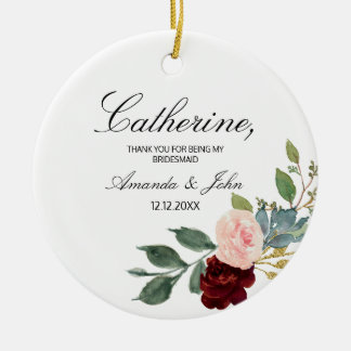 Burgundy Floral Bridesmaid Engaged ornament