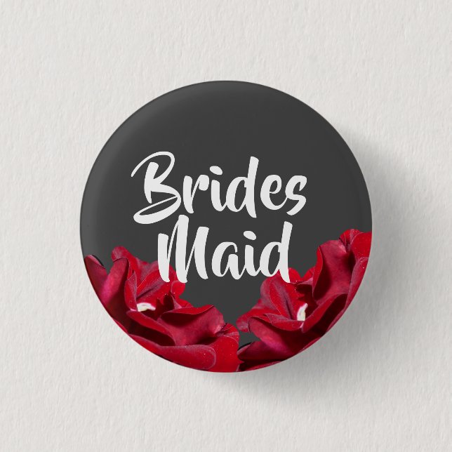 Burgundy Floral Bridesmaid Grey Round Button (Front)
