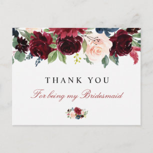 burgundy floral bridesmaid thank you card