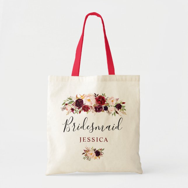 burgundy floral bridesmaid tote bag (Front)