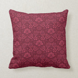 Burgundy Floral Brocade Print Pillow16x16 Cushion
