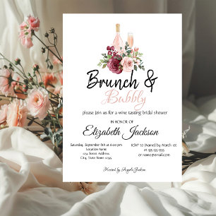Burgundy Floral Brunch & Bubbly Bridal Shower  Invitation