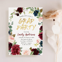Burgundy floral brush script graduation party