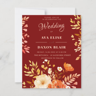 Burgundy Floral Budget Wedding Invitation