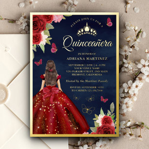 Burgundy Floral Butterfly Navy Quinceanera Gold