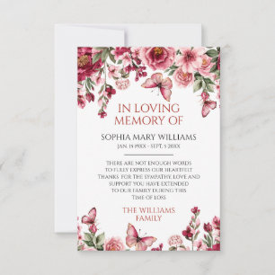 Burgundy Floral Butterfly Sympathy Thank You Card
