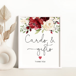 Burgundy floral Cards and gifts Poster