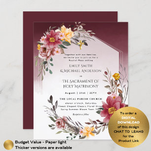 Burgundy Floral Catholic Nuptial Mass Wedding Flyer