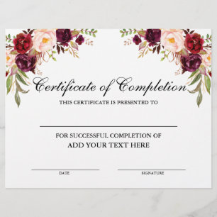 Burgundy Floral Certificate of Completion