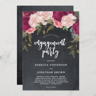 Burgundy floral chalk engagement party invitation