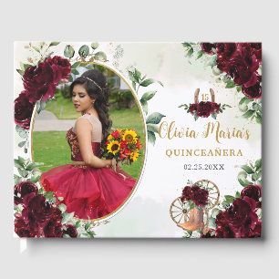 Burgundy Floral Charro Boots Quinceanera Photo Guest Book