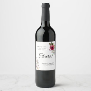 Burgundy Floral Cheers Thank You Wedding Wine Label