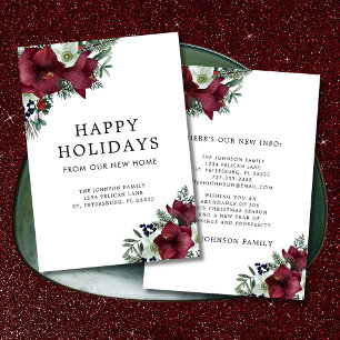 Burgundy Floral Christmas Theme Holiday Moving Announcement