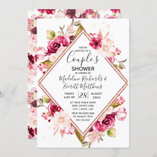 Burgundy Floral Couple's Wedding Shower Invitation