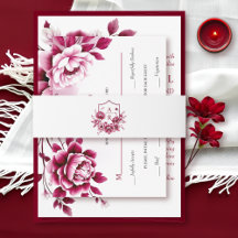 Burgundy floral crest peony flower wedding