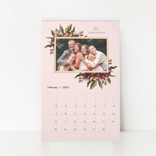 Burgundy Floral Custom Photo Calendar