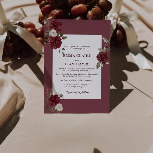 Burgundy Floral Deep Wine Old Money Wedding Invitation