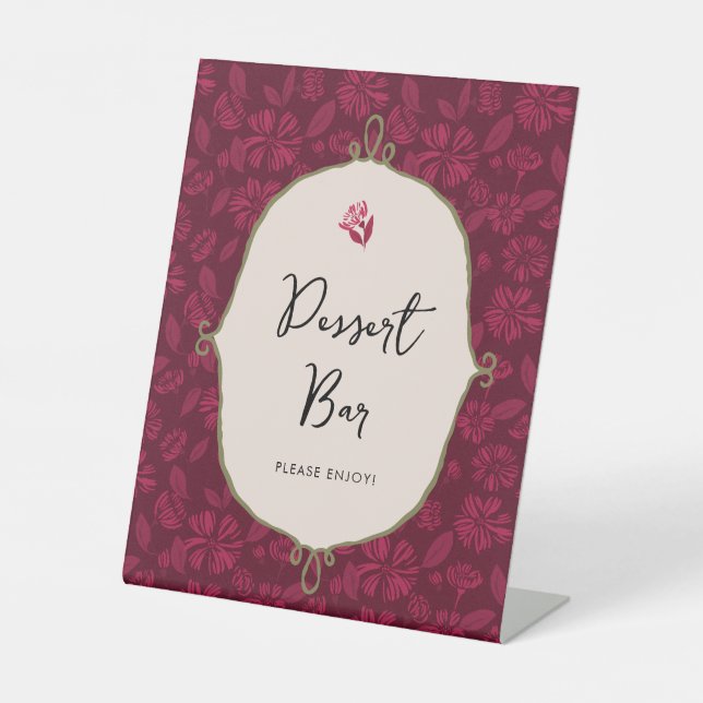 Burgundy Floral Dessert Bar Pedestal Sign (Front)