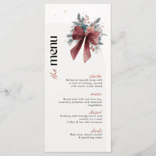Burgundy Floral Dinner Party Chistmas Menu Card