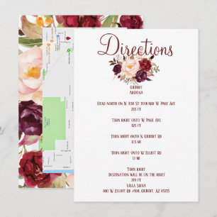 Burgundy Floral Directions Enclosure Card