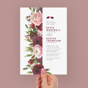 Burgundy Floral Double Graduation Party Invitation