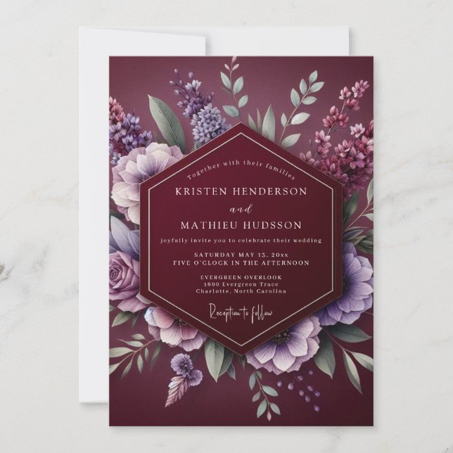 Burgundy Floral Dream Wedding Invitation (Front)